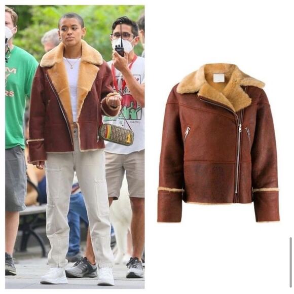Sandro Zinal Shearling Biker Jacket - Picture 1 of 15